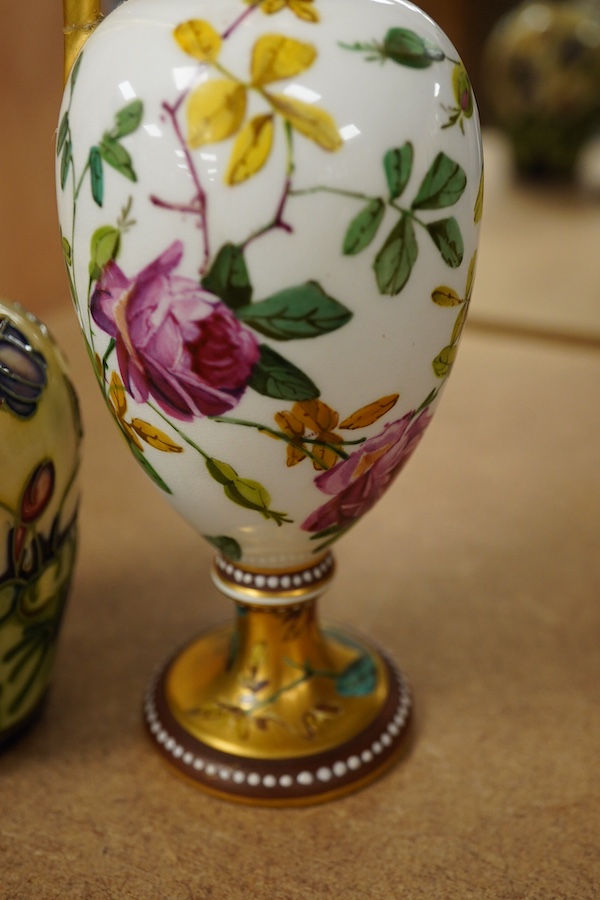 A Moorcroft miniature vase and an English bone china floral ewer, largest 21cm high